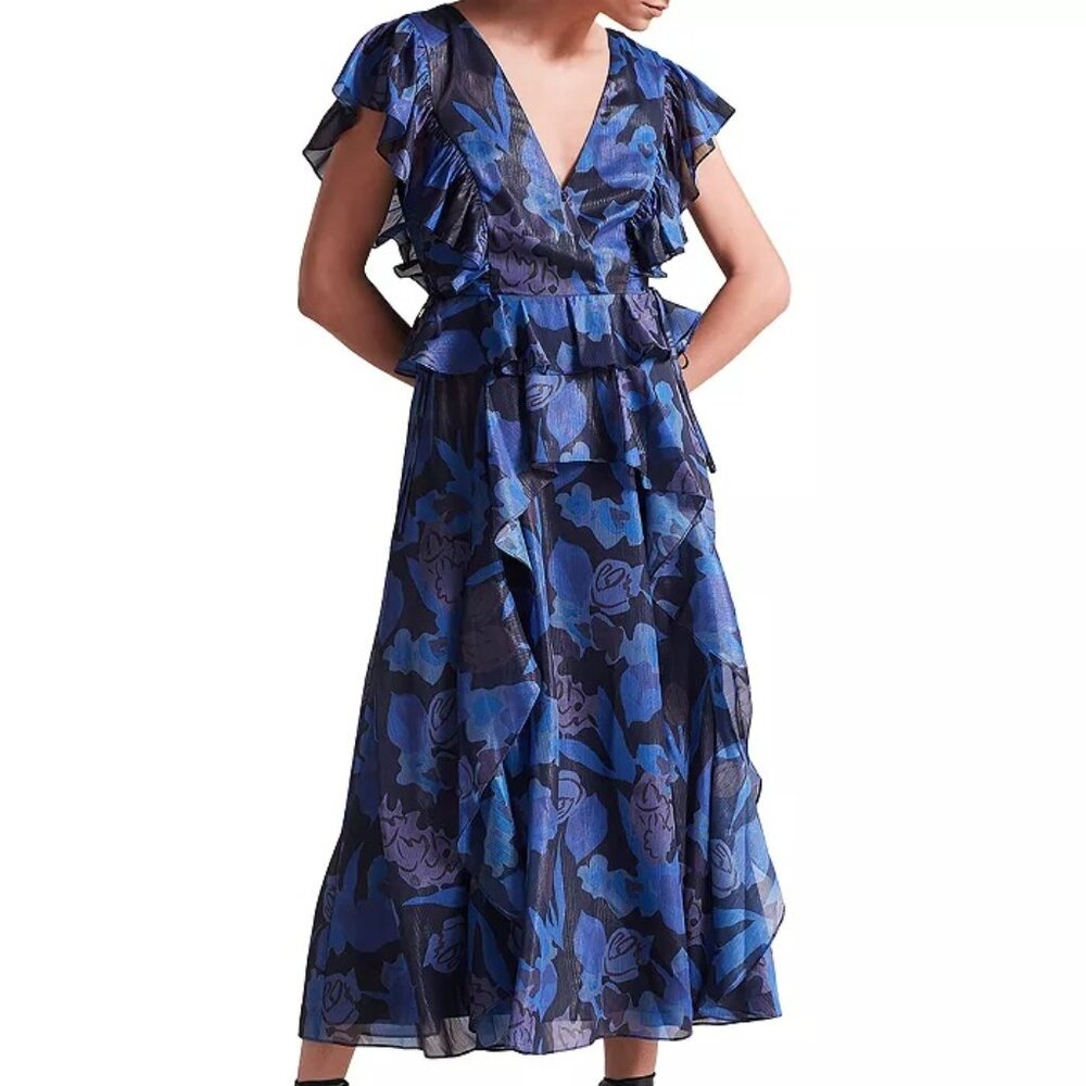 NWT Ted Baker London Vertey Printed Ruffled Dress Size 3(US 8)